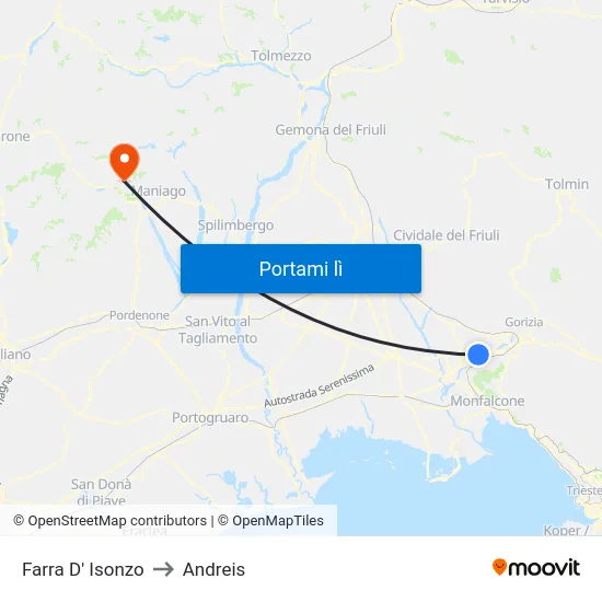 Farra D' Isonzo to Andreis map
