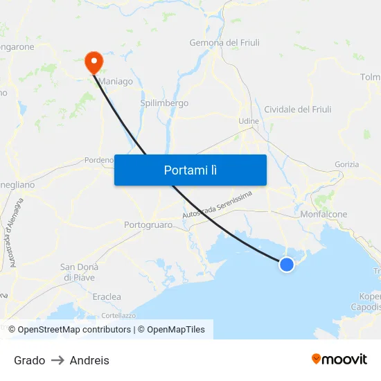 Grado to Andreis map