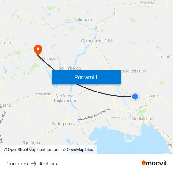 Cormons to Andreis map