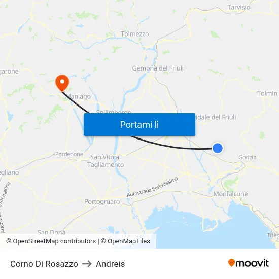 Corno Di Rosazzo to Andreis map