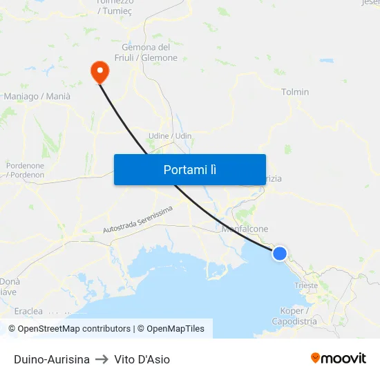 Duino-Aurisina to Vito D'Asio map