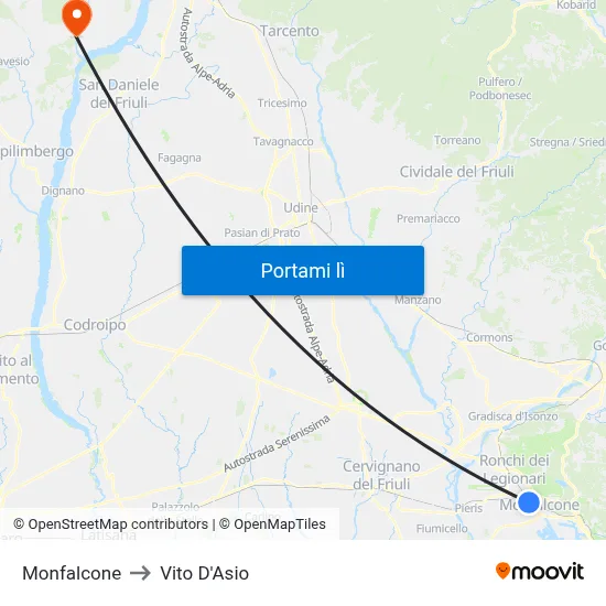 Monfalcone to Vito D'Asio map