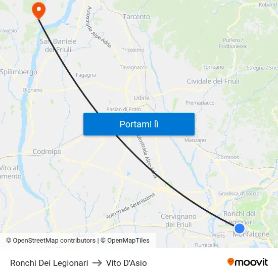 Ronchi Dei Legionari to Vito D'Asio map