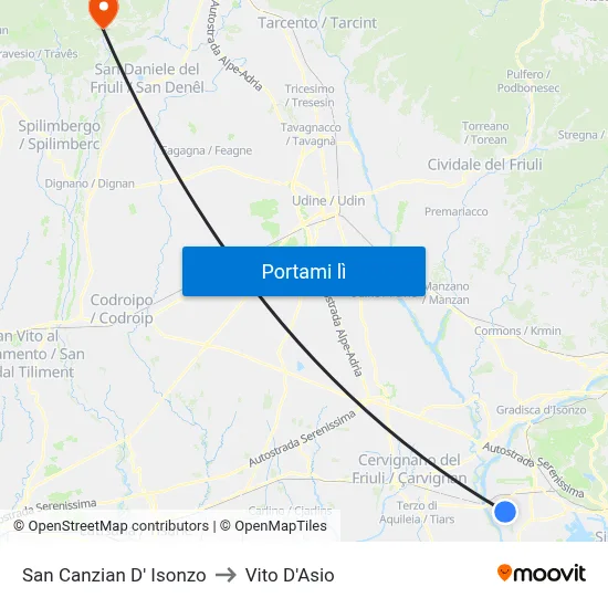 San Canzian D' Isonzo to Vito D'Asio map
