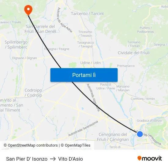 San Pier D' Isonzo to Vito D'Asio map
