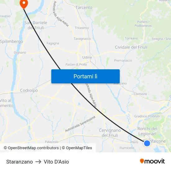 Staranzano to Vito D'Asio map