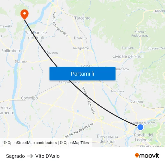 Sagrado to Vito D'Asio map
