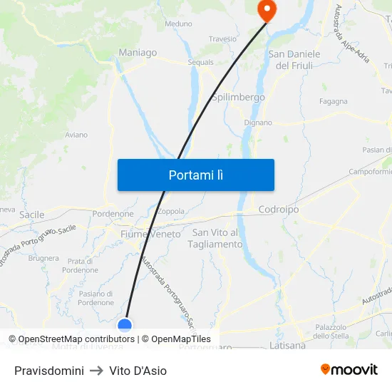 Pravisdomini to Vito D'Asio map