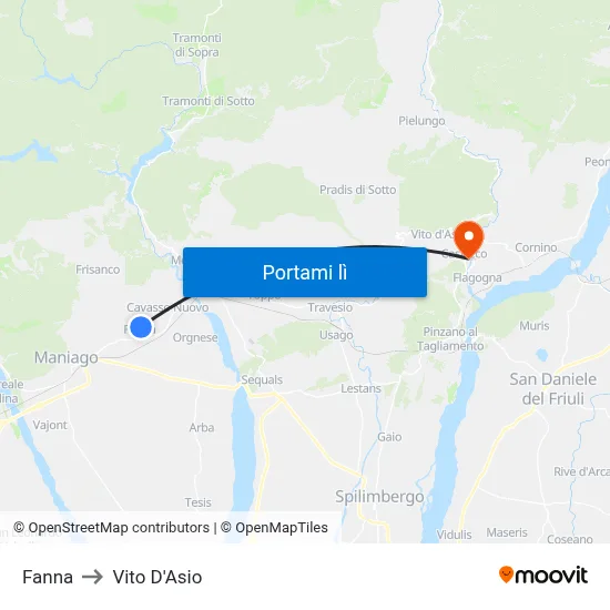Fanna to Vito D'Asio map