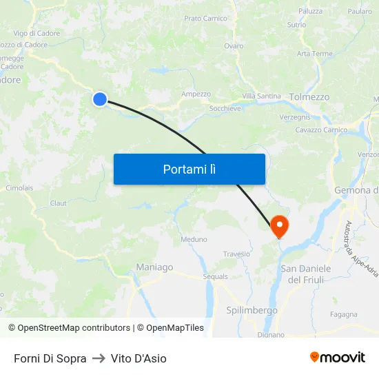 Forni Di Sopra to Vito D'Asio map