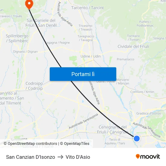 San Canzian D'Isonzo to Vito D'Asio map