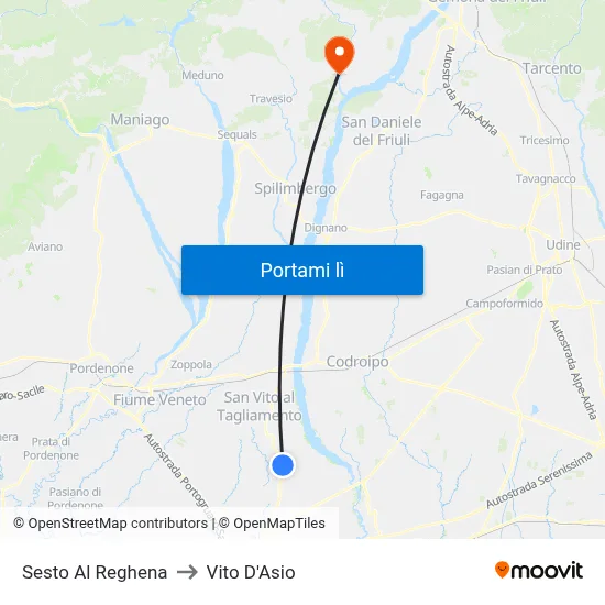 Sesto Al Reghena to Vito D'Asio map