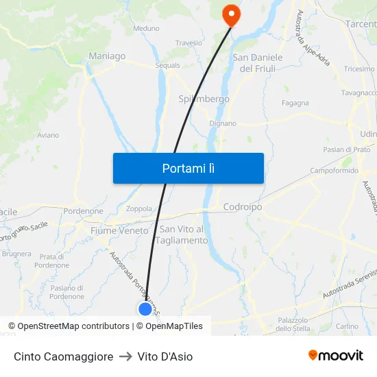 Cinto Caomaggiore to Vito D'Asio map
