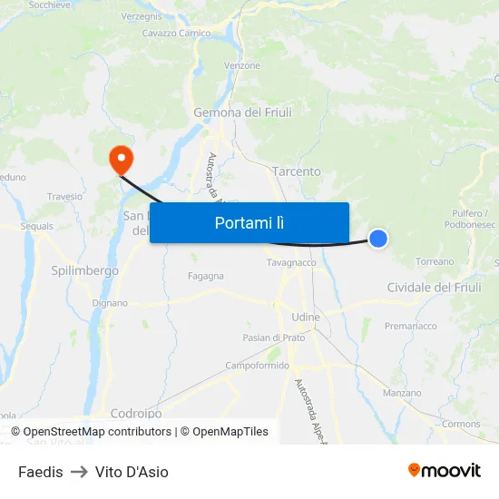 Faedis to Vito D'Asio map
