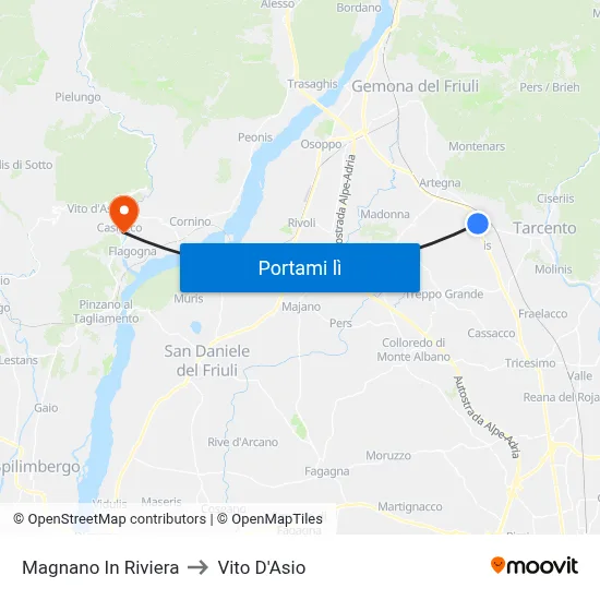 Magnano In Riviera to Vito D'Asio map