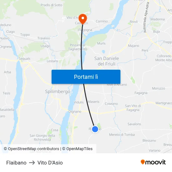 Flaibano to Vito D'Asio map