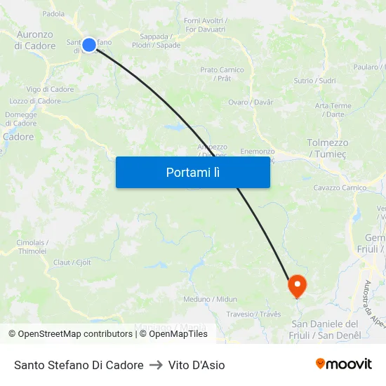 Santo Stefano Di Cadore to Vito D'Asio map