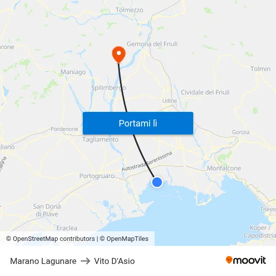 Marano Lagunare to Vito D'Asio map