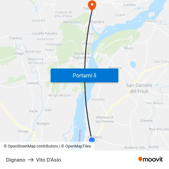 Dignano to Vito D'Asio map