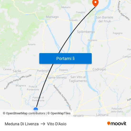 Meduna Di Livenza to Vito D'Asio map