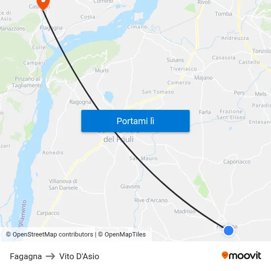 Fagagna to Vito D'Asio map