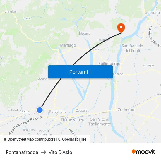 Fontanafredda to Vito D'Asio map
