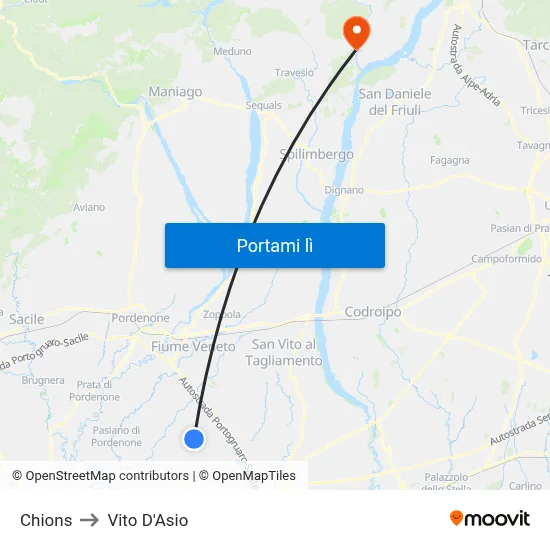 Chions to Vito D'Asio map