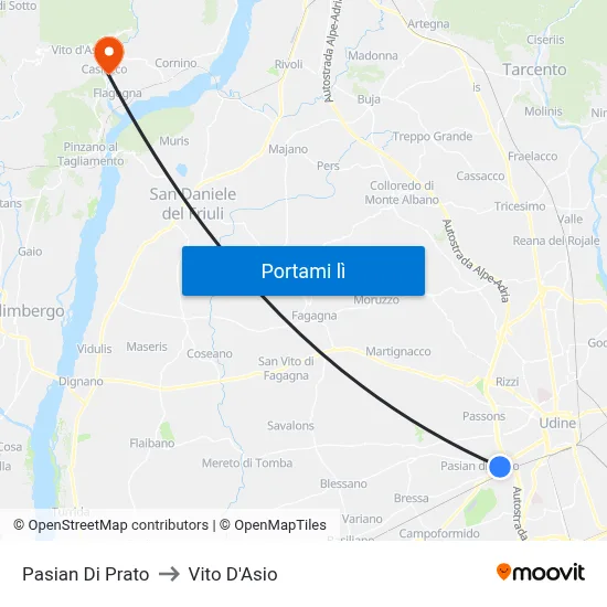 Pasian Di Prato to Vito D'Asio map