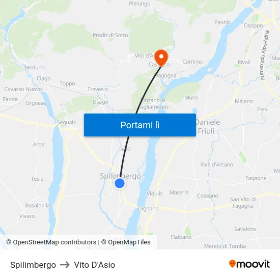 Spilimbergo to Vito D'Asio map