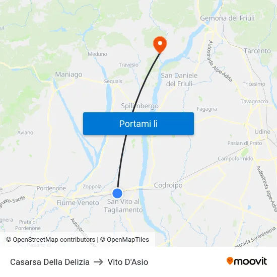 Casarsa Della Delizia to Vito D'Asio map
