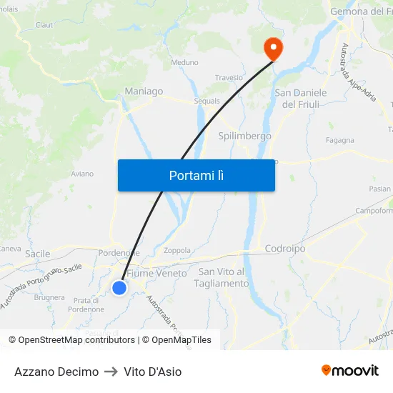 Azzano Decimo to Vito D'Asio map