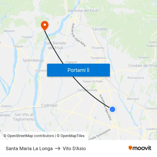 Santa Maria La Longa to Vito D'Asio map