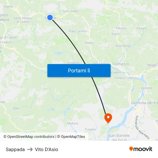Sappada to Vito D'Asio map