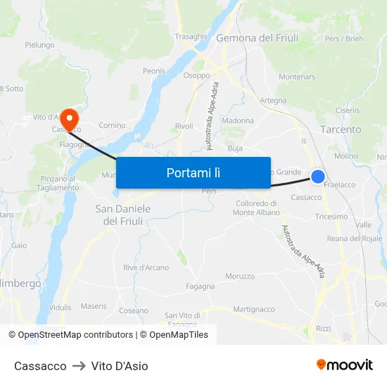 Cassacco to Vito D'Asio map
