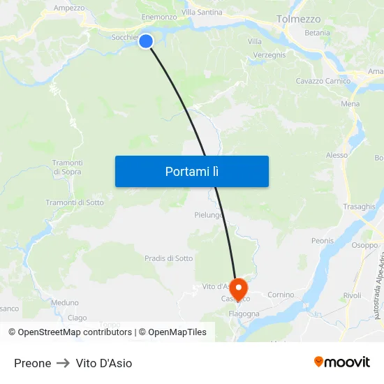 Preone to Vito D'Asio map