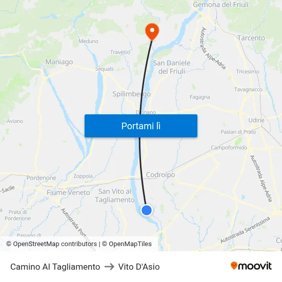 Camino Al Tagliamento to Vito D'Asio map