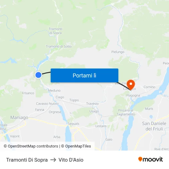 Tramonti Di Sopra to Vito D'Asio map