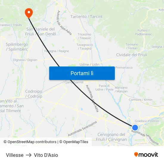 Villesse to Vito D'Asio map
