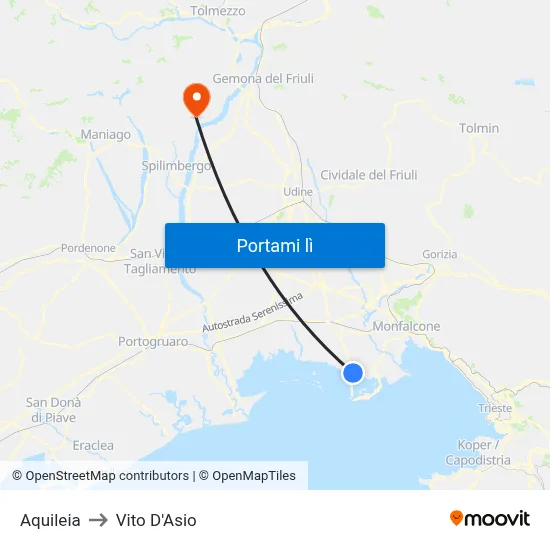 Aquileia to Vito D'Asio map