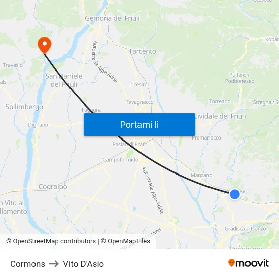 Cormons to Vito D'Asio map