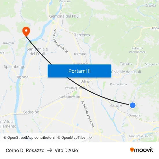 Corno Di Rosazzo to Vito D'Asio map