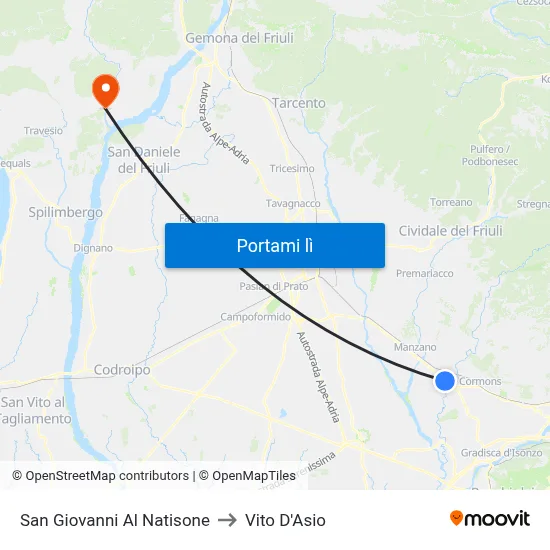 San Giovanni Al Natisone to Vito D'Asio map