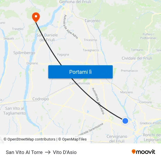 San Vito Al Torre to Vito D'Asio map