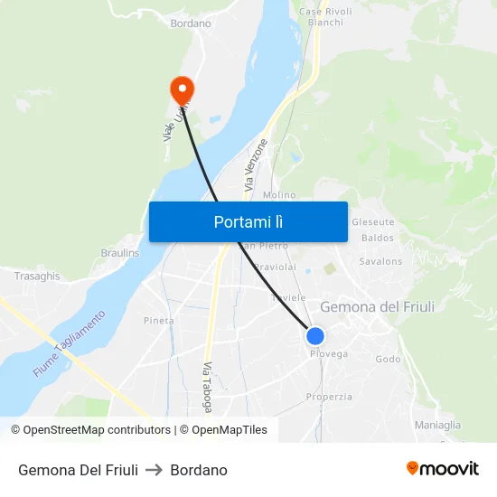 Gemona Del Friuli to Bordano map