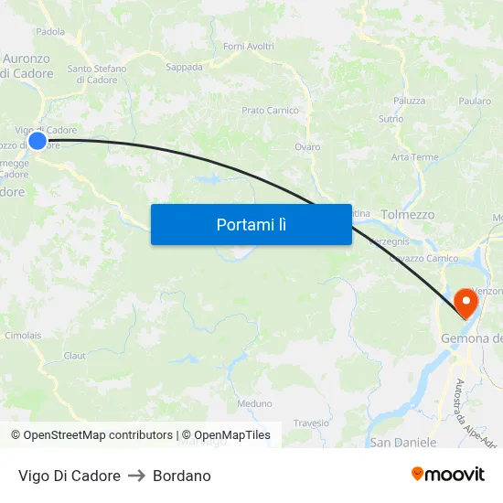 Vigo Di Cadore to Bordano map