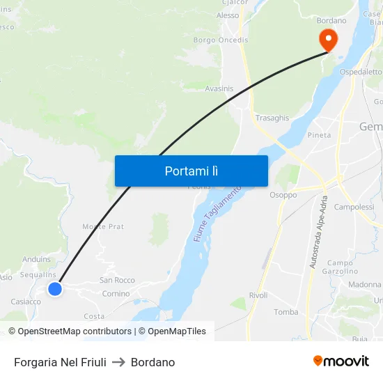 Forgaria Nel Friuli to Bordano map