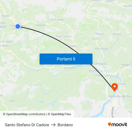 Santo Stefano Di Cadore to Bordano map