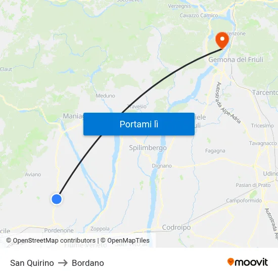 San Quirino to Bordano map