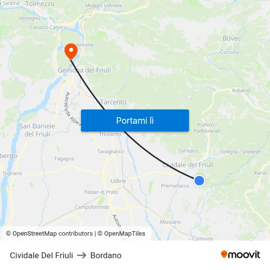 Cividale Del Friuli to Bordano map