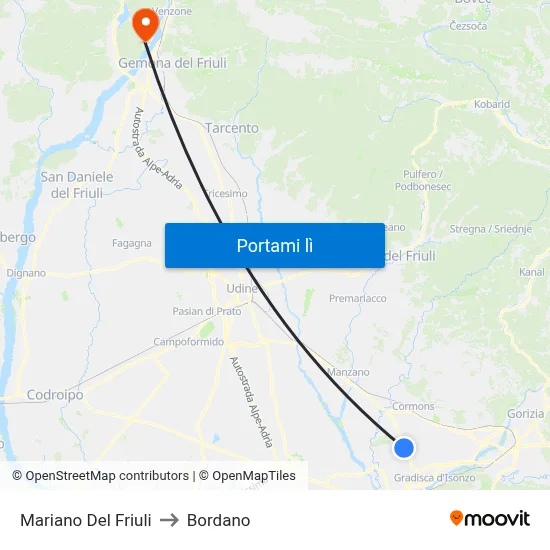 Mariano Del Friuli to Bordano map